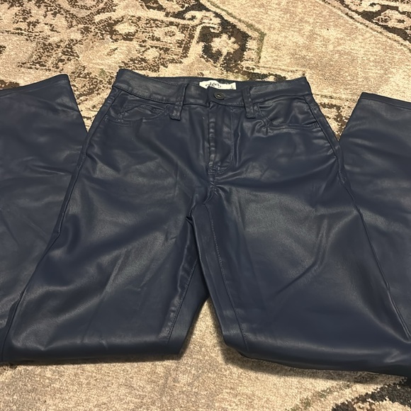 faux leather waxed denim straight leg crop pant vegan women’s 0 navy blue punk - Picture 1 of 6